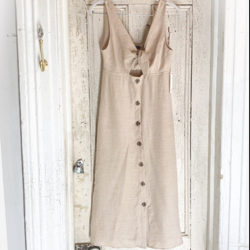 Blue Blush tie front button front midi dress BD9146